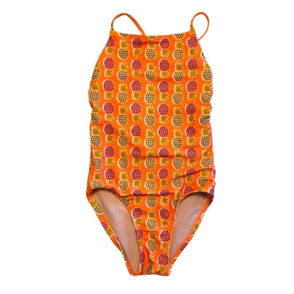 Tea Collection | Girl Orange & Pink Pineapple Print One Piece Swimsuit Size 6